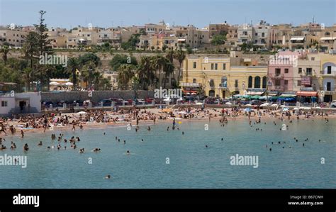 Beach Of St Georges Bay Paceville St Julians Malta Stock Photo Alamy