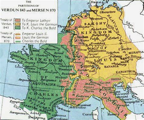 Map Of The Frankish Empire And Partitions Of 843 And 870 Carolingian