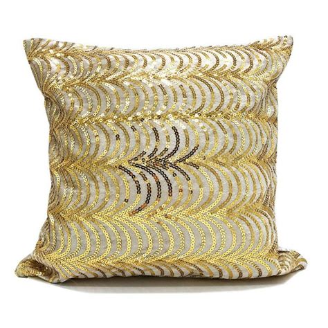 Elegant Hand Beaded Gold Sequin Velvet Shiny Decorative Throw Pillow