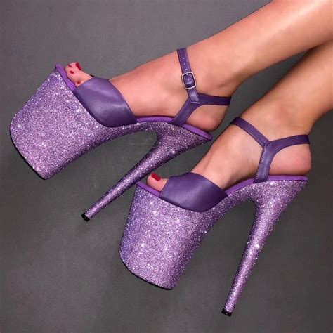 8 Lilac With Matte Purple Vegan Straps Glitter Heels Heels Purple High Heels Thigh High