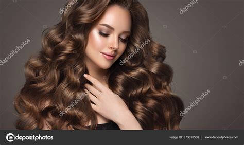 Beautiful Model Girl Long Wavy Shiny Hair Brunette Woman Curly Stock Photo By Sofia Zhuravets