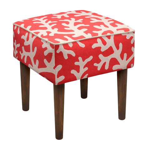 123 creations coral red foam linen wood upholstered modern stool