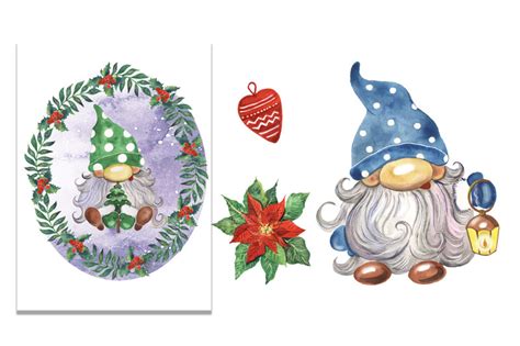 Christmas Gnomes Clipart Watercolor Scandinavian Gnomes