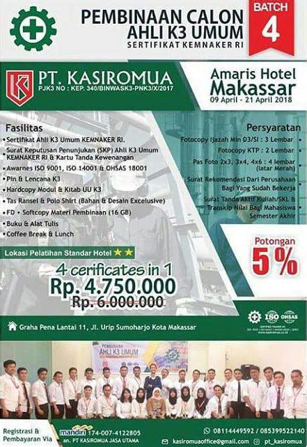 Pembinaan Calon Ahli K3 Umum Sertifikasi Kemnaker Ri At Makassar