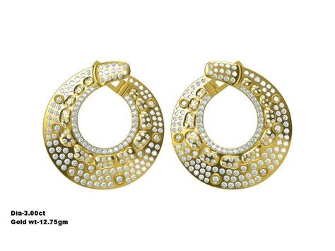Round Shaped Gold Earrings With Diamonds 2 3d Model 3d Printable Jcad
