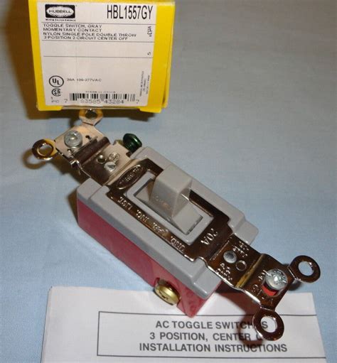 Hubbell Hbl1557gy Toggle Switch Double Throw 20a Two Circuit Center Off
