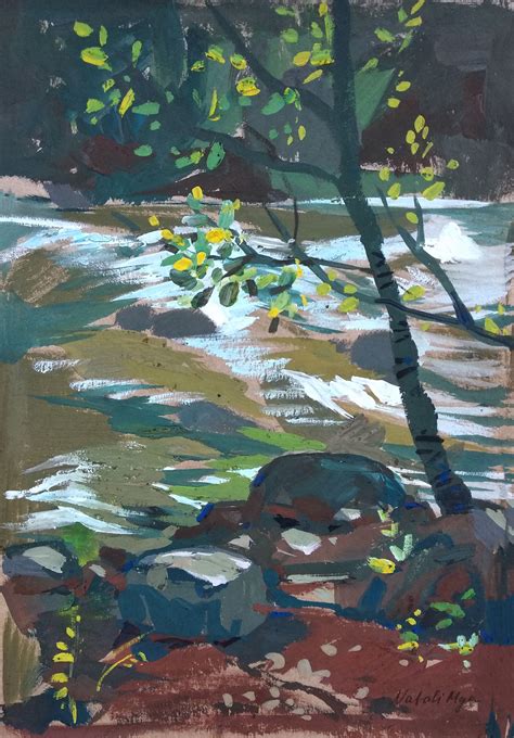 Mountain River Original Gouache Landscape In 2021 Summer Painting