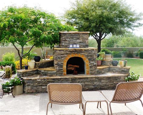 Outdoor Patio Stone Fireplace Outside With Natural Designs