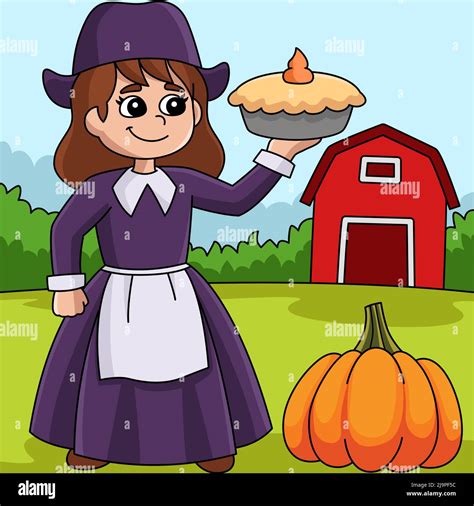 thanksgiving pilgrim girl cartoon illustration stock vector image and art alamy
