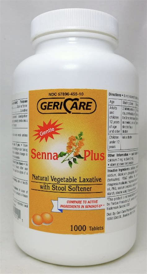 Senna Plus Natural Vegetable Laxative With Stool Softener 1000 Tablets 1000