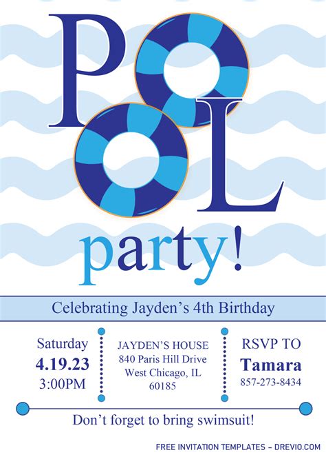 Printable Birthday Invitations Pool Party