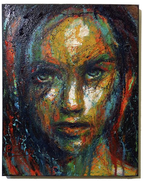 Expressionism Portrait Face Abstract Folk Female Signed