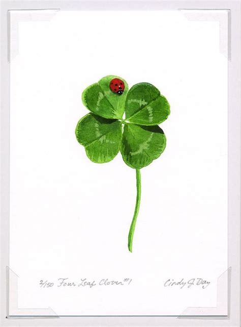Four Leaf Clover With Lady Bug Watercolor Good Luck T Art Print Watercolor Art Print