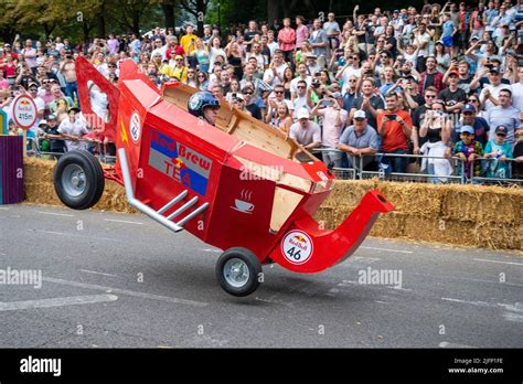 Team The Red Brew Crew Kart Taking The Final Jump At The Red Bull Soapbox Race At Alexandra