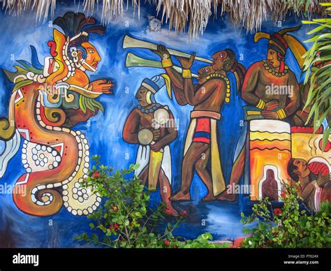 Colorful Murals Depicting Mayan Culture On Walls Near Chichen Itza