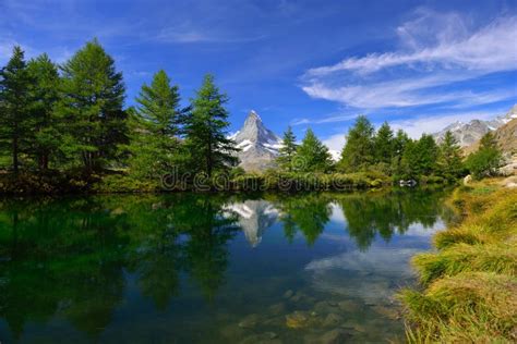 Summer Morning On The Grindjisee Lake With Matterhorn Peak Backd Stock