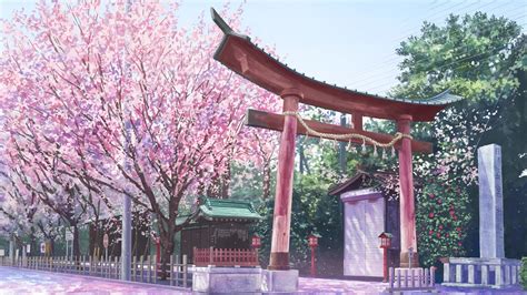Anime Shrine Cherry Blossom Torii Anime Backgrounds Wallpapers Anime