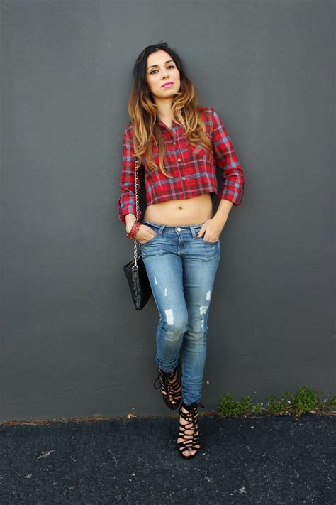 Flannel Crop Top And Jeans Fashion By Vicky