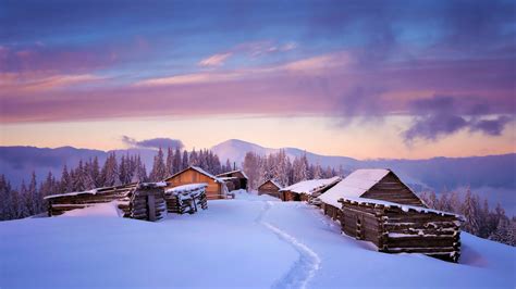 Huts Covered In Snow 4k Hd Nature 4k Wallpapers Images