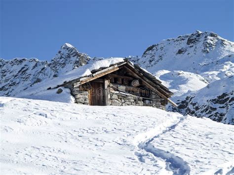 Mountain Hut In The Snow Stock Image Image Of Chalet 48350659