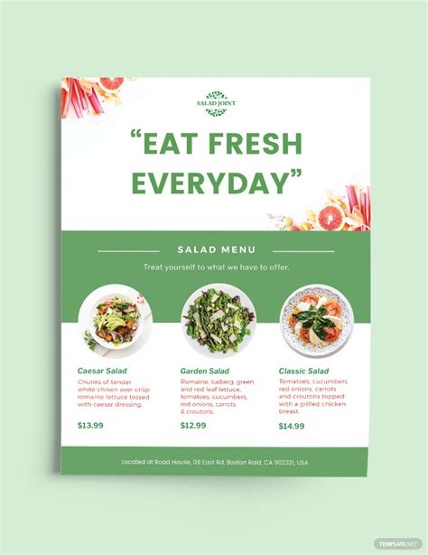 Salad Menu Flyer Template In Indesign Publisher Word Pages Psd Illustrator Google Docs