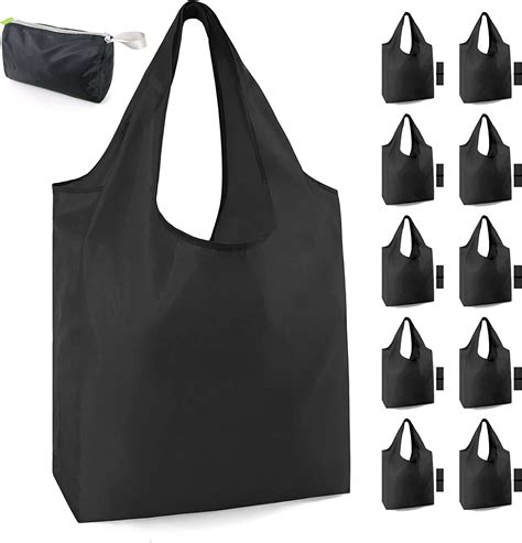 Beegreen 10 Pack Black Reusable Grocery Bags With Storage