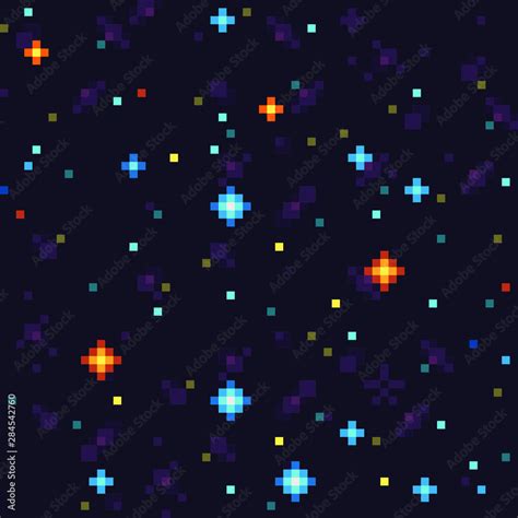 Night Starry Sky Space Abstract Seamless Pattern Texture Pixel Art