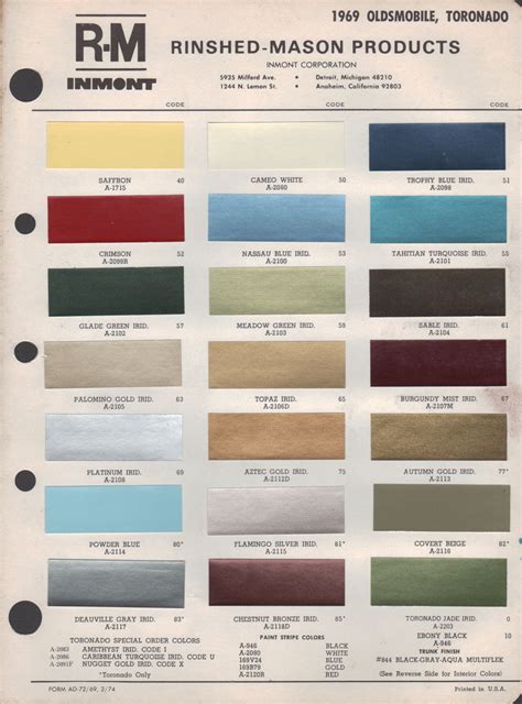 1969 Oldsmobile Color Chart