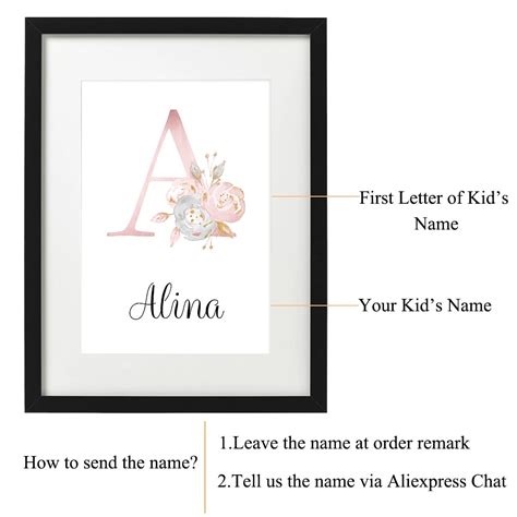 Custom Personalized Name Poster Floral Letter Art Canvas Print Baby