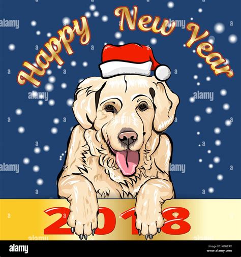 Yellow Labrador With Santa Claus Hat Hand Drawn Vector Used For