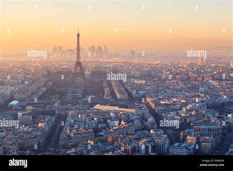Aerial View Of Paris At Sunset Stock Photo Alamy