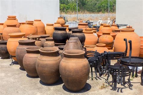 Many Big Clay Vases Outside At Pottery Shop Stock Image Image Of