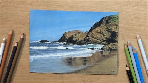 Seascape Drawing In Colored Pencil Wet Sand On A Beach Youtube