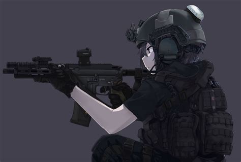Wallpaper Anime Girl Gunner Military Uniform Profile