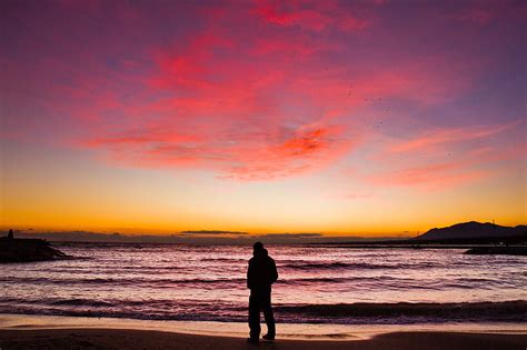 Silhouette Sunset Horizon Sea Hd Wallpaper Peakpx