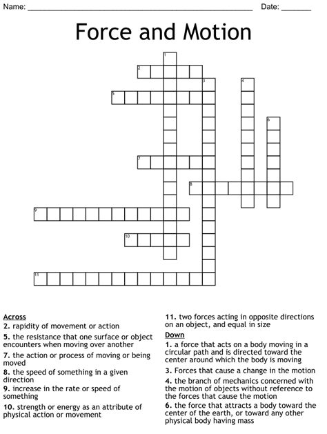 Force And Motion Crossword Wordmint