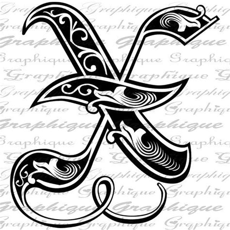 Letter Initial X Monogram Old Engraving Style Type Text Graffiti Art