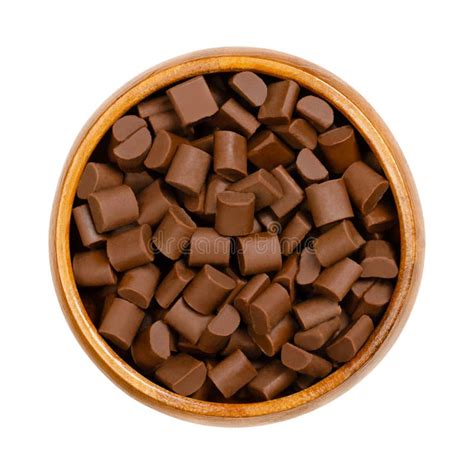 Chocolate Chunks Milk Chocolate Chips And Morsels In A Wooden Bowl