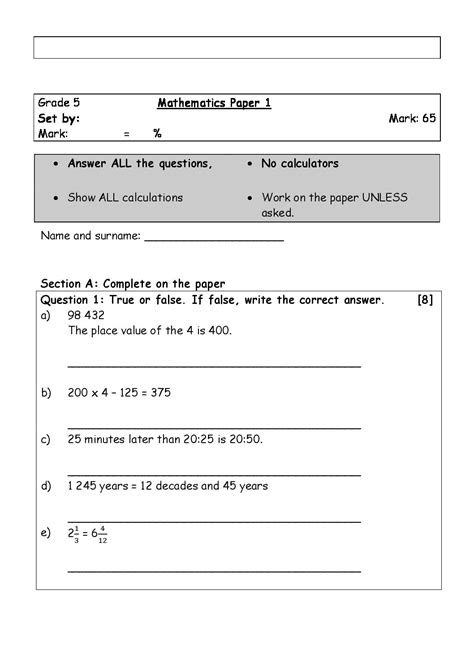Term 3 Grade 5 Math Test Papers • Teacha