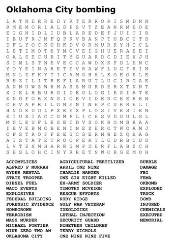 The Oklahoma City Bombing Word Search By Sfy773 Teaching Resources Tes