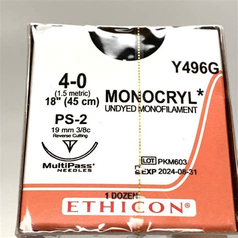 New Ethicon Ref Y496g Monocryl Undyed Monofilament Absorbable Suture