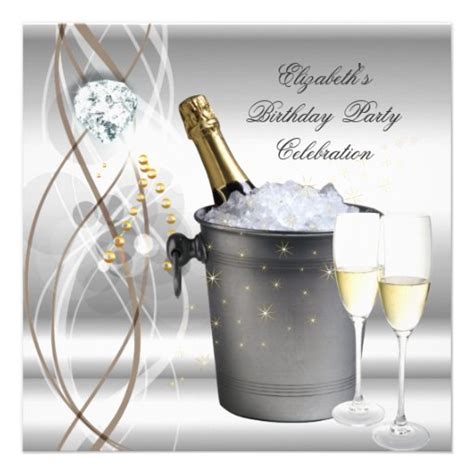 Elegant Silver Gold Champagne Birthday Party 13 Cm X 13 Cm Square