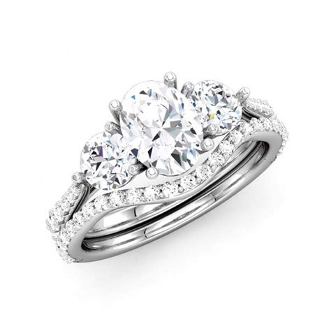 Three Stone Oval Diamond Bridal Set Wedding Ring Collections Three