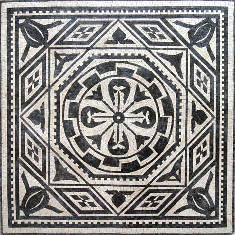 Black And White Geometric Square Floor Mosaic Mosaic Marble