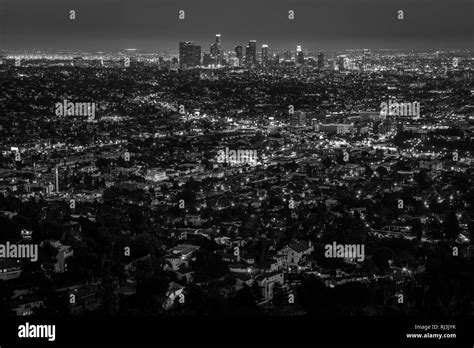 Los Angeles Skyline At Night Black And White