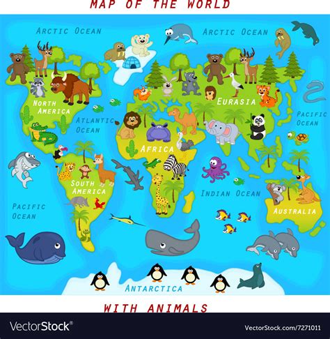 Map World With Animals Royalty Free Vector Image