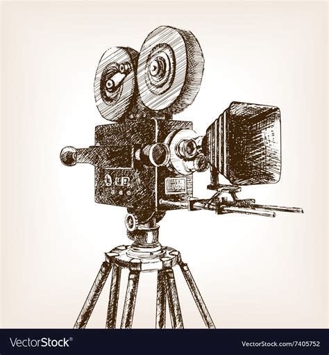 Old Cinema Camera Sketch Style Royalty Free Vector Image