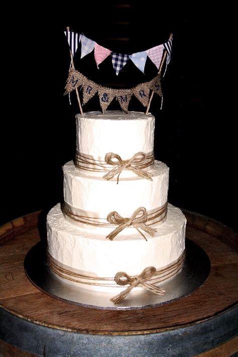 Burlap Hessian Rustic Wedding Cake With Bunting Cake