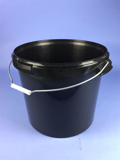 Black 26 Litre Round Bucket Cw Metal Handle And Tamper Evident Neck