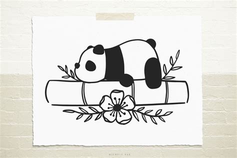 Panda On Bamboo Flowers Svg Cut File 563055